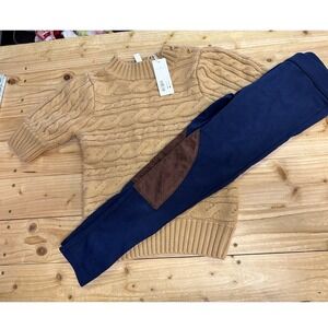 Janie and Jack Kids Cable Knit Sweater & Navy Riding‎ Pants Set Size 6